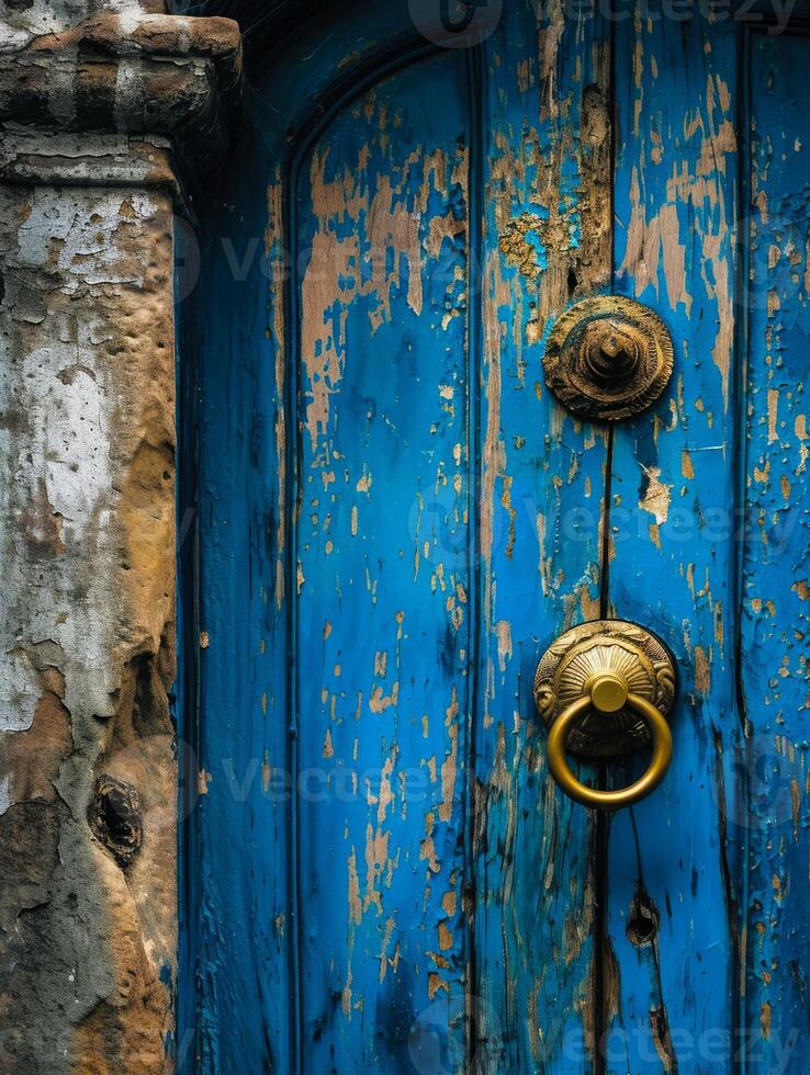 ai genererad mystisk medeltida trä- dörr ingång. gammal rustik gotik dörr. foto