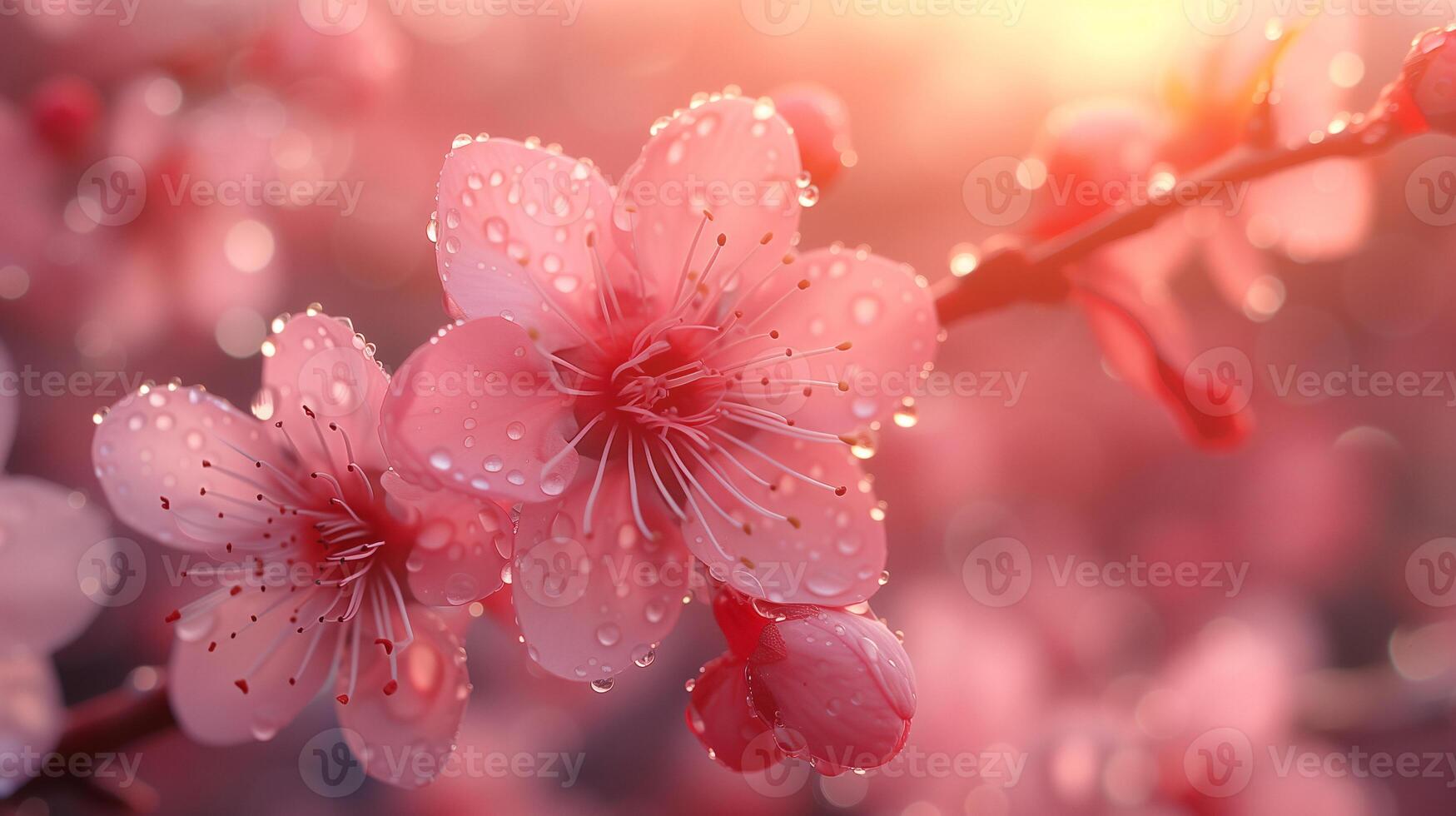 ai genererad sakura körsbär blomma stänga upp. skön blommig springtime tapet i rosa Färg palett. foto