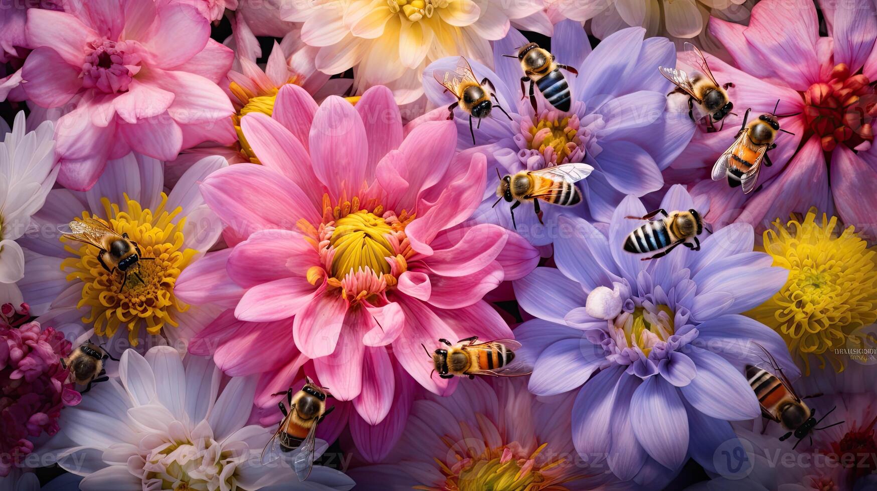 ai genererad Hallå bin på blommor ai genererad foto