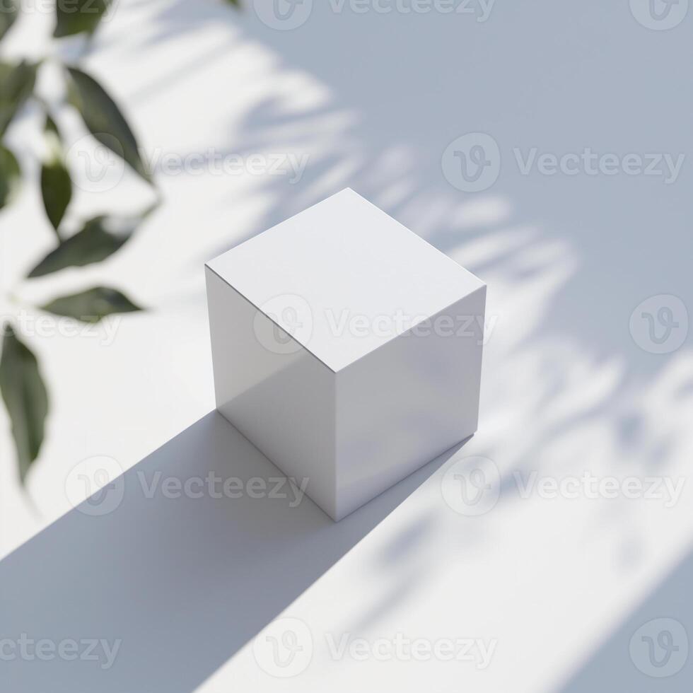 ai genererad ai genererad. vit kub stå falsk upp för produkt. vit bakgrund. foto