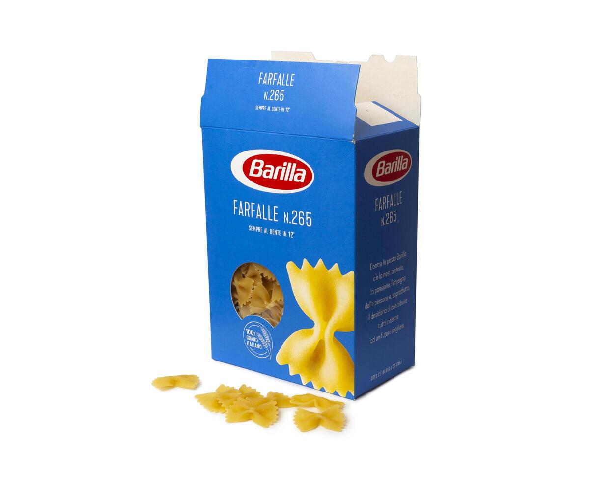 barilla tortiglioni italiensk pasta i en låda foto