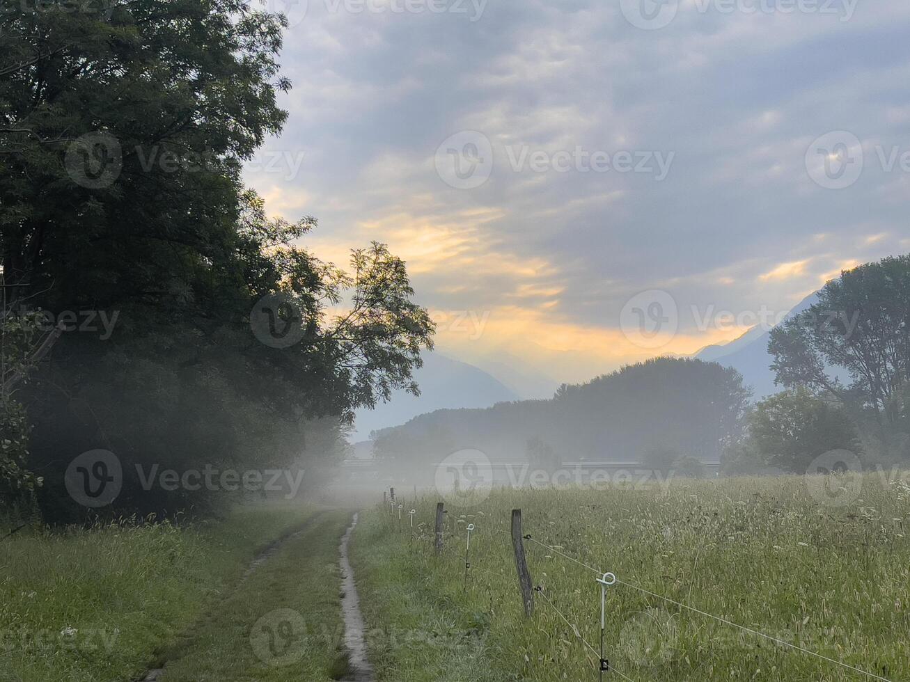 en dimmig morgon- i de alps foto