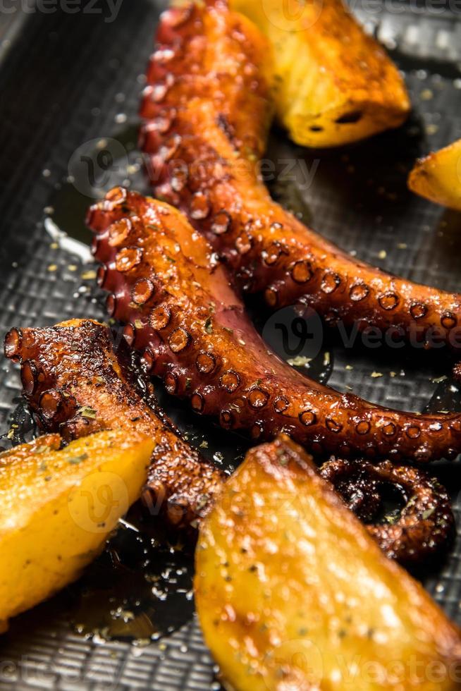 bläckfisktentakler grillade med potatis foto