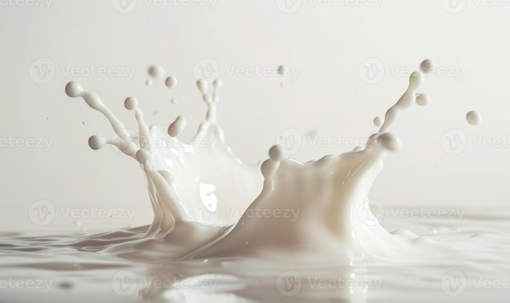 ai genererad stänk mjölk på vit bakgrund stänga upp. häller mjölk foto