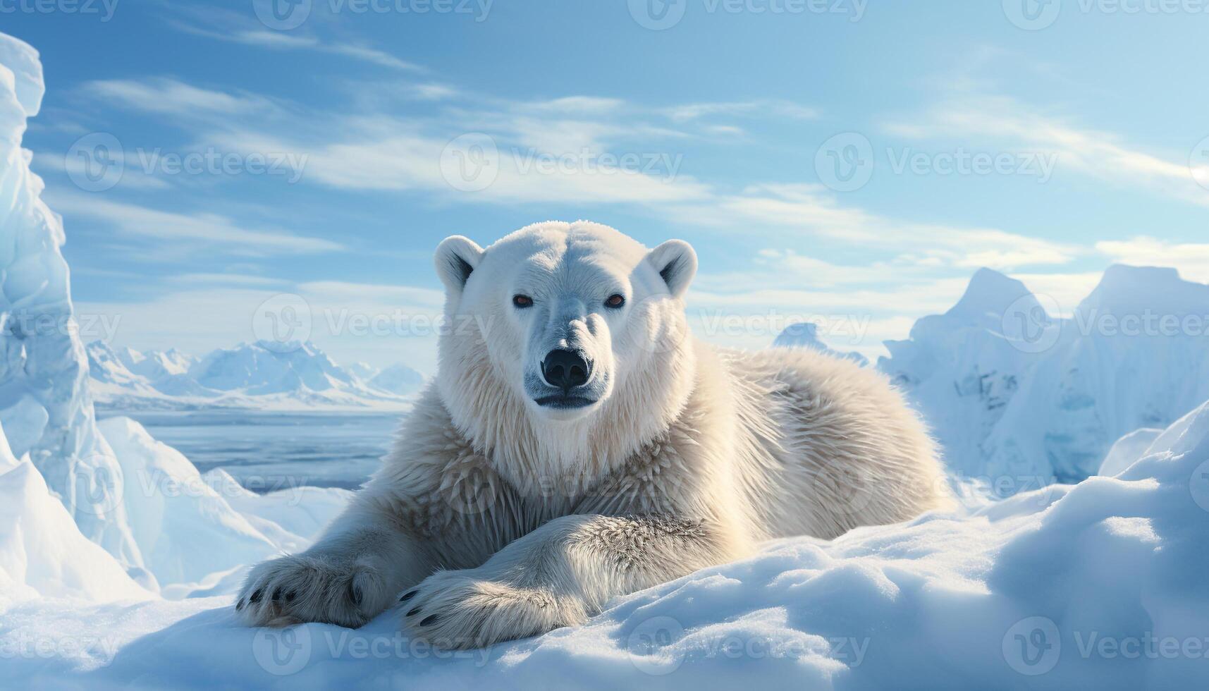 ai genererad söt hund ser på kamera i snöig arktisk landskap genererad förbi ai foto
