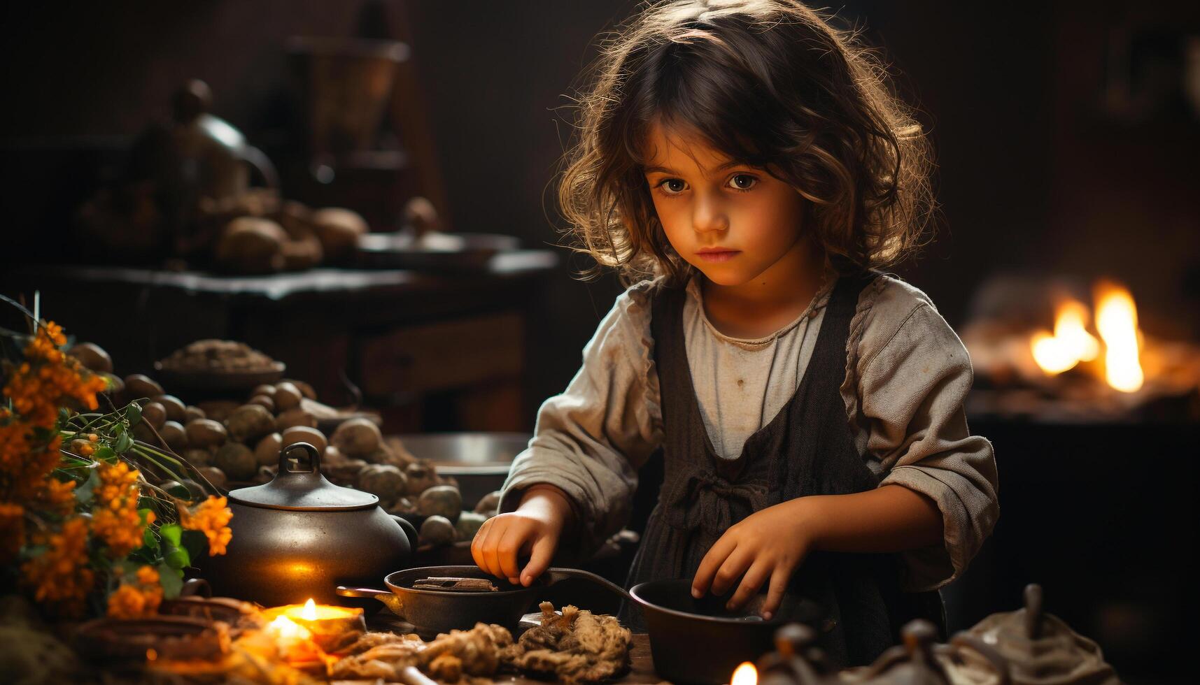 ai genererad leende flicka Sammanträde inomhus, innehav lera, crafting söt krukmakeri genererad förbi ai foto