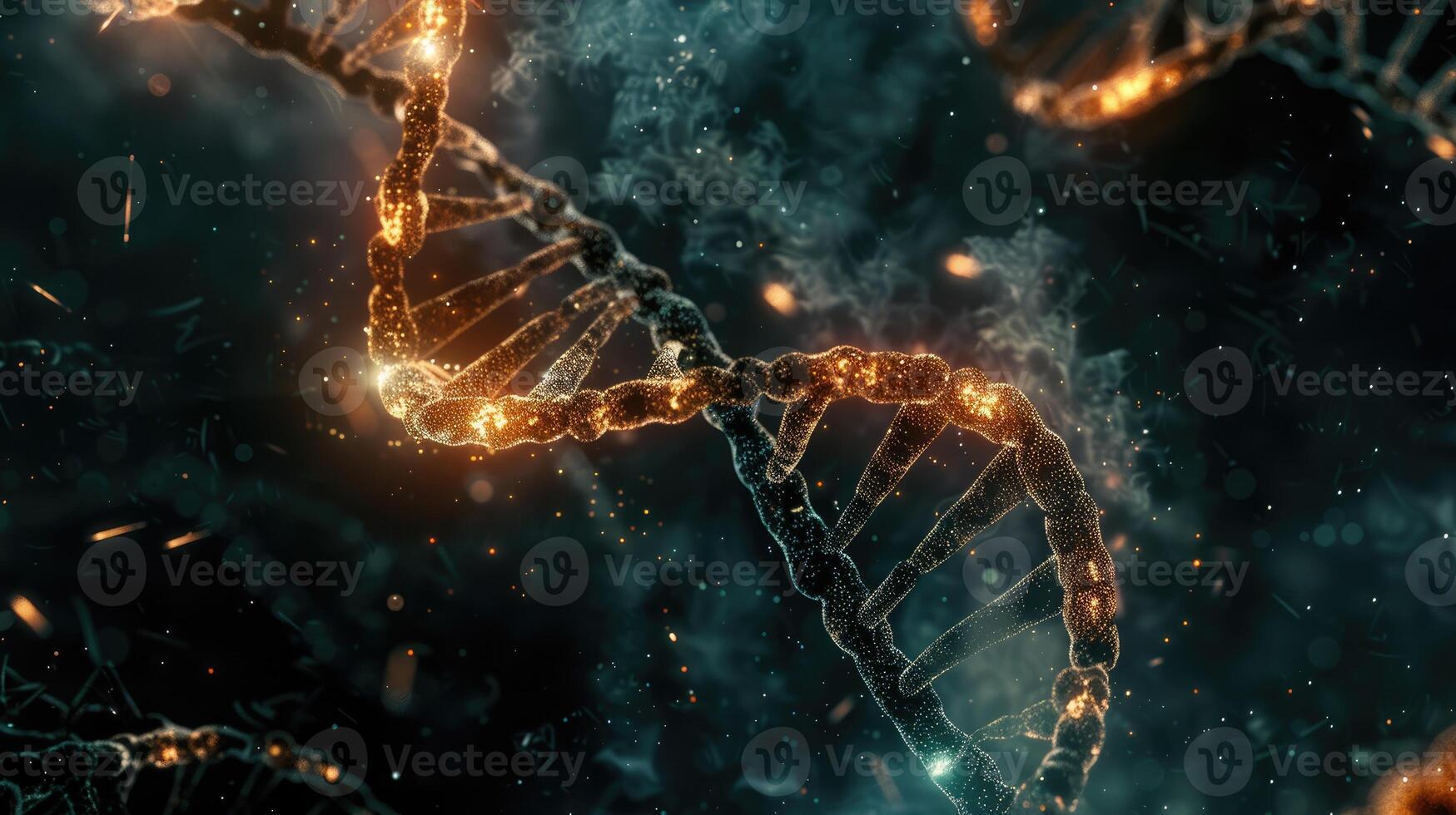 ai genererad DNA:s invecklad dubbel- helix avtäckt. ai genererad. foto