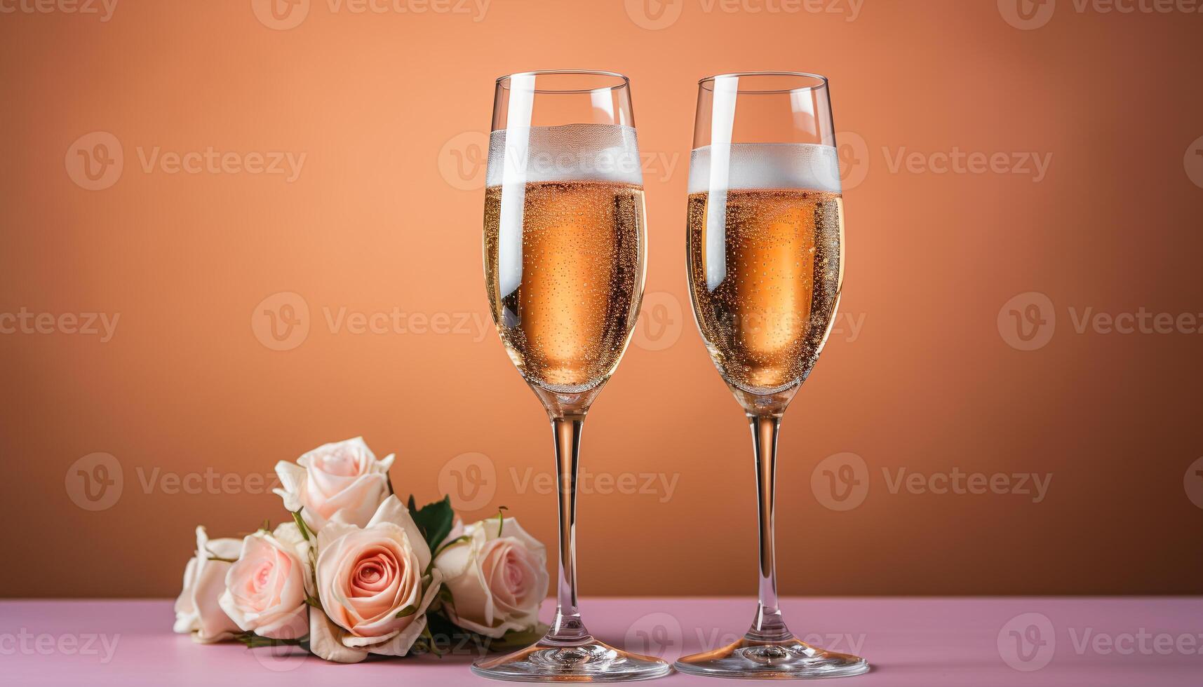 ai genererad romantisk firande champagne, vin, kärlek, bukett, kristall, rostat bröd, elegans genererad förbi ai foto
