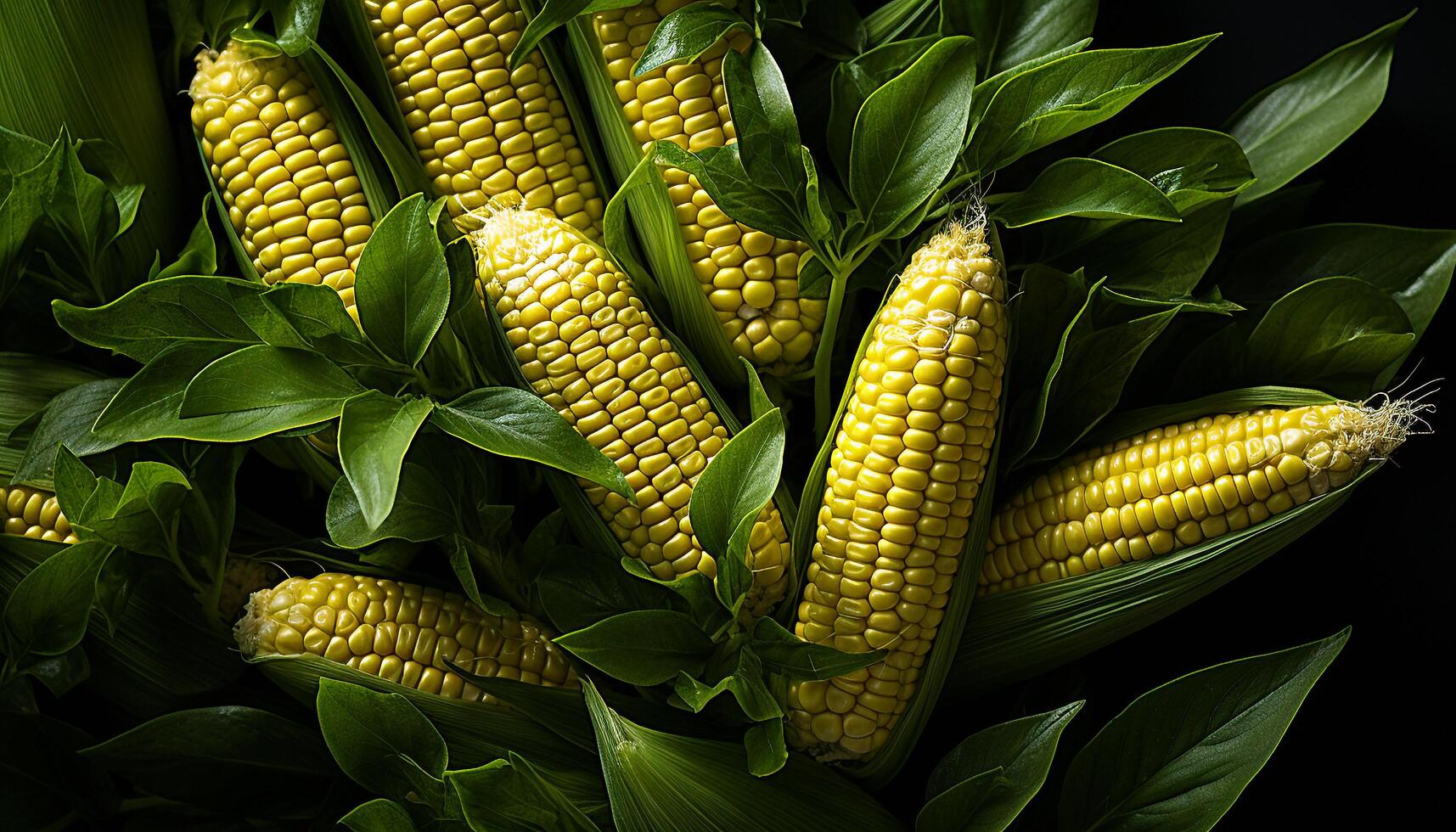 ai genererad färsk organisk majs på de majskolv, en friska sommar måltid genererad förbi ai foto