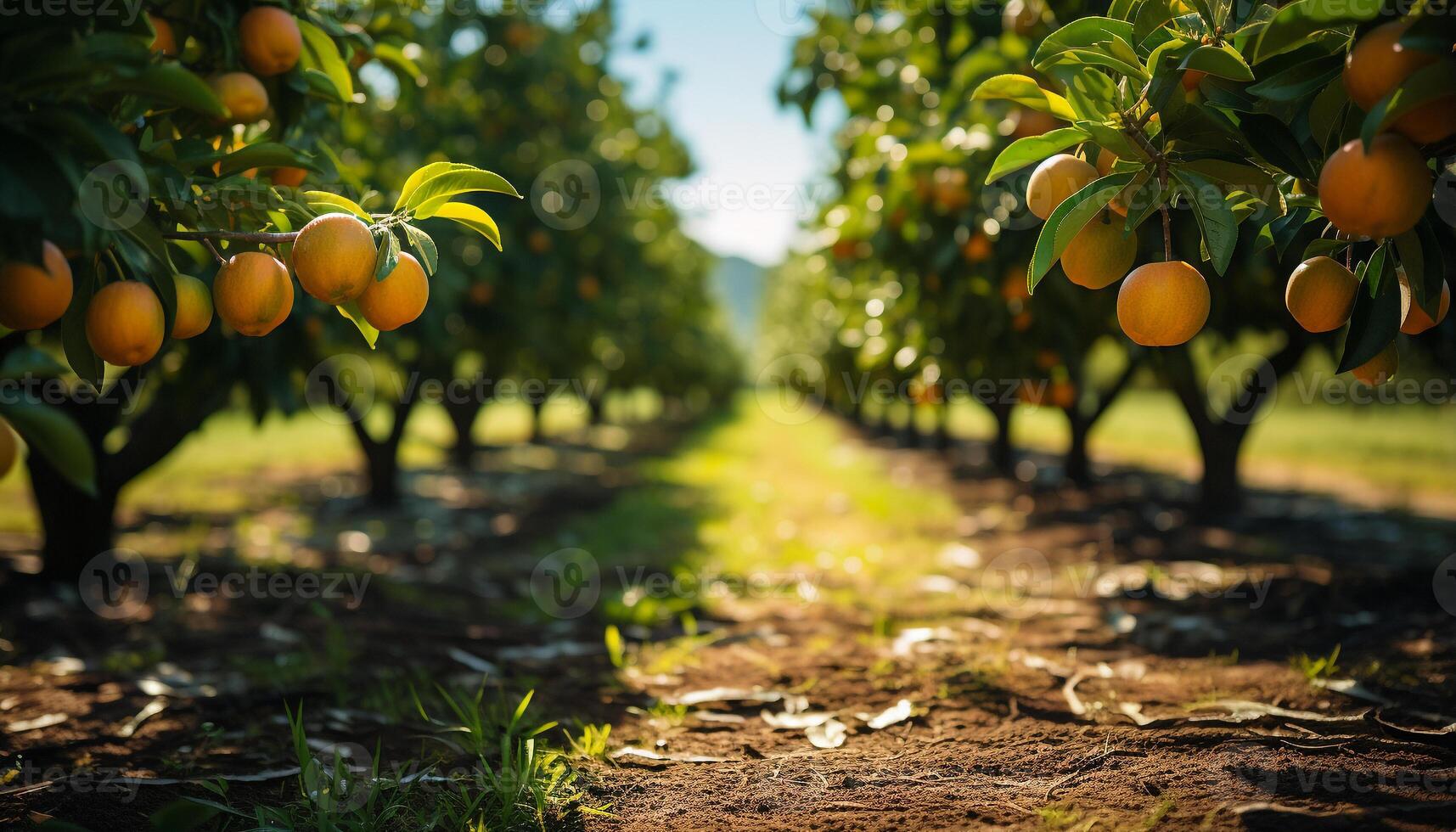 ai genererad färsk citrus- frukt på en träd i en solig fruktträdgård genererad förbi ai foto