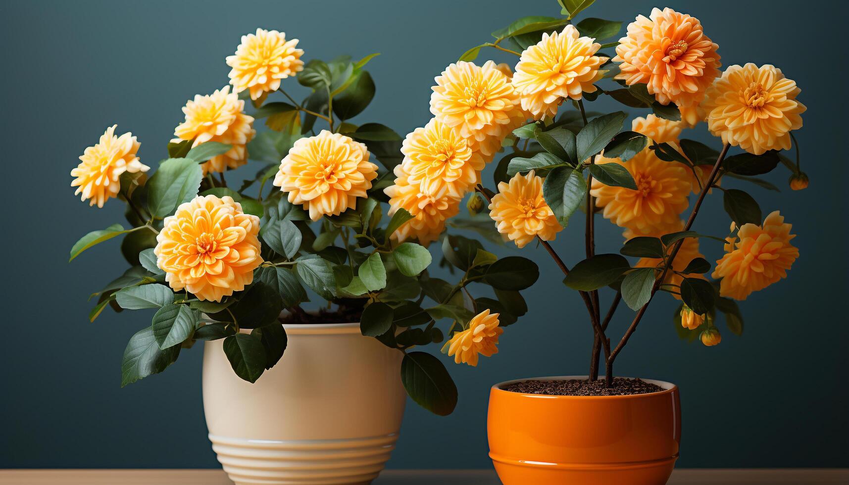 ai genererad en vibrerande bukett av gul blommor dekorerar de vas genererad förbi ai foto