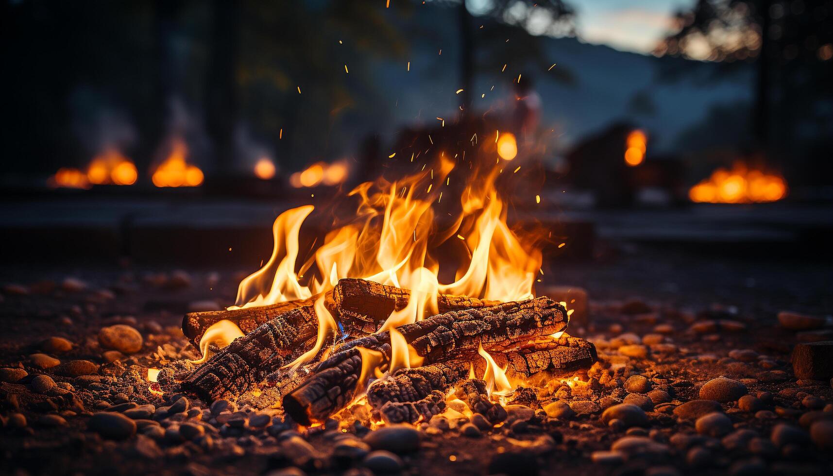 ai genererad lysande bål tänds natur skönhet i de mörk natt genererad förbi ai foto