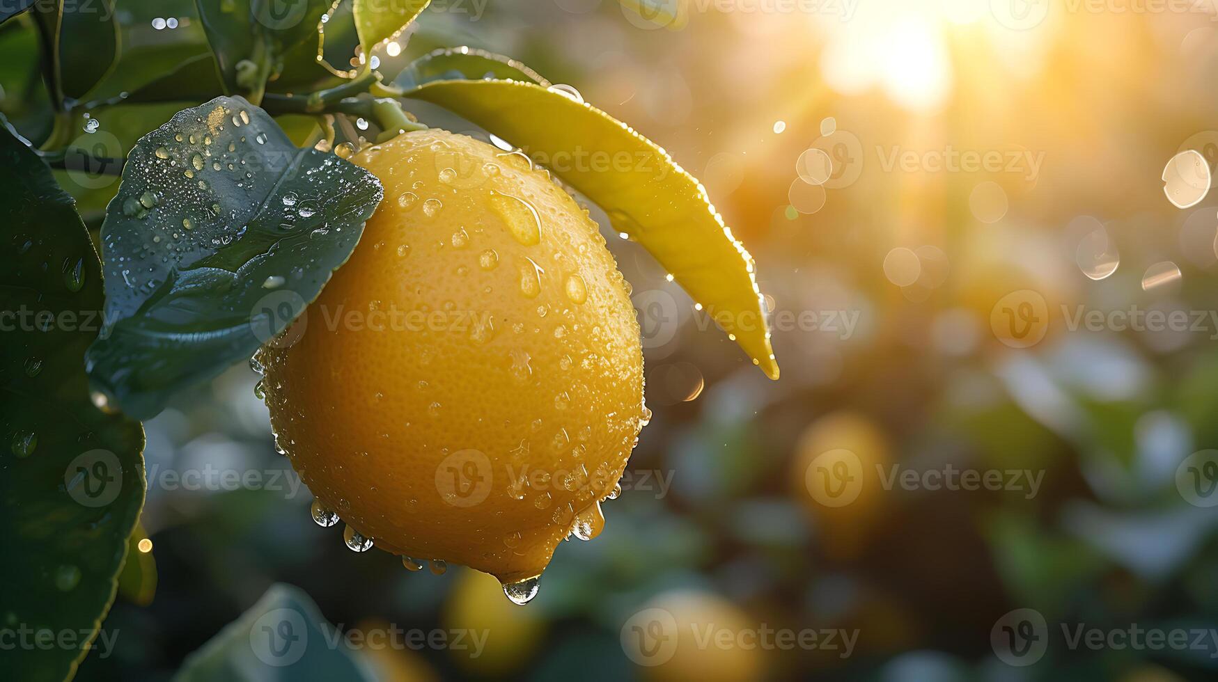 ai genererad en mycket stänga se av citron- på en trevlig citron- träd foto