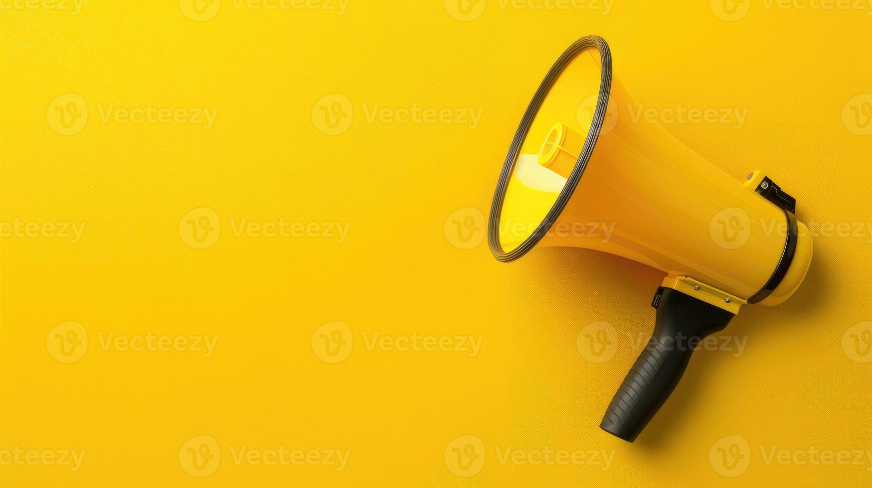 ai genererad papper kopp megafon för hänvisa en vän på en gul bakgrund med kopia Plats. ai genererad foto