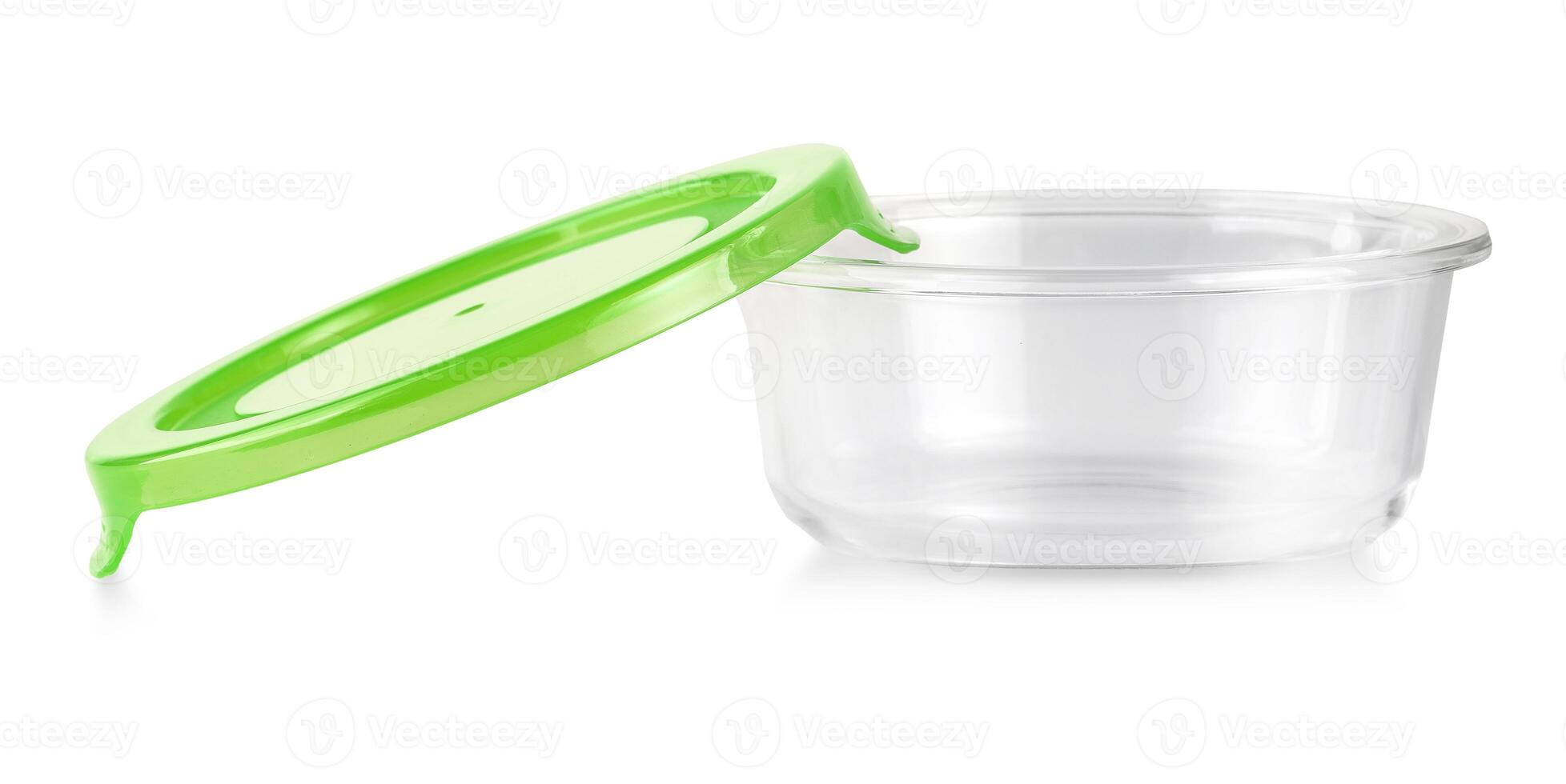 glas mat behållare med grön plast lock isolerat på vit foto