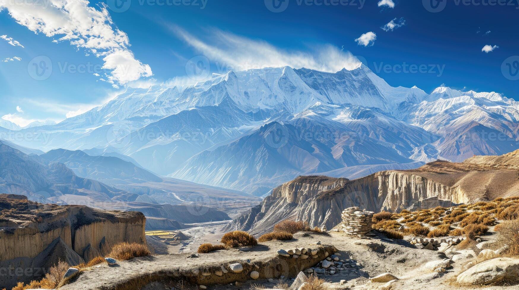 ai genererad en hisnande se av de himalaya, terar de ikoniska montera everest. ai genererad. foto