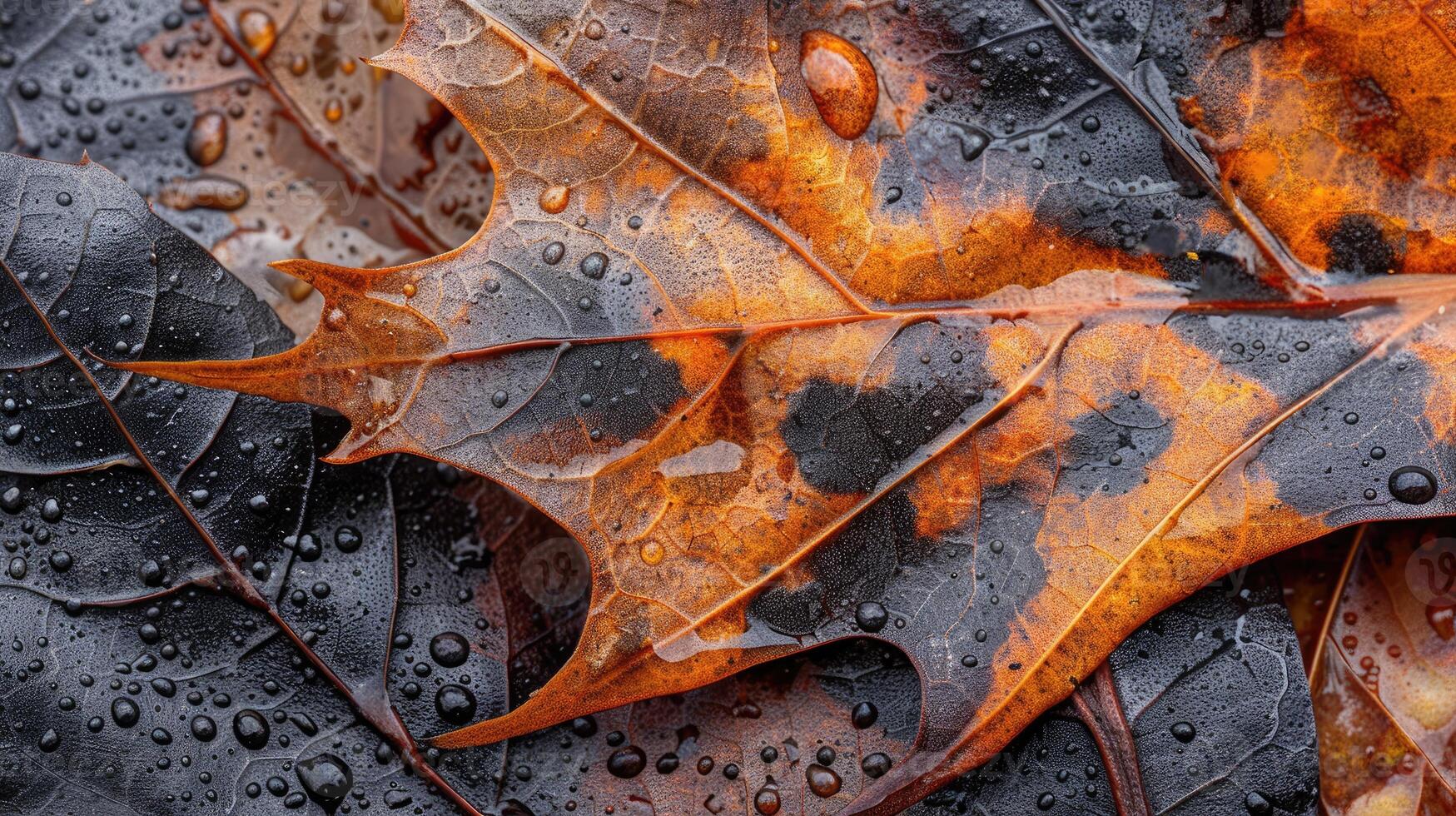 ai genererad närbild av ett höst lövs invecklad textur, visa upp vibrerande nyanser. ai genererad foto