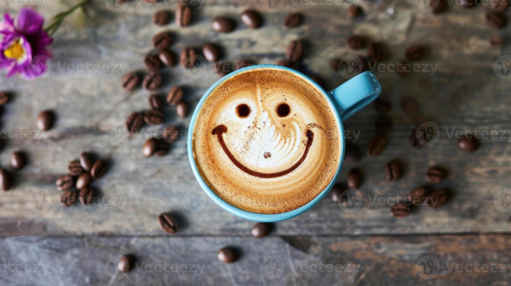 ai genererad cappuccino kaffe med Lycklig smiley ansikte, ai genererad. foto