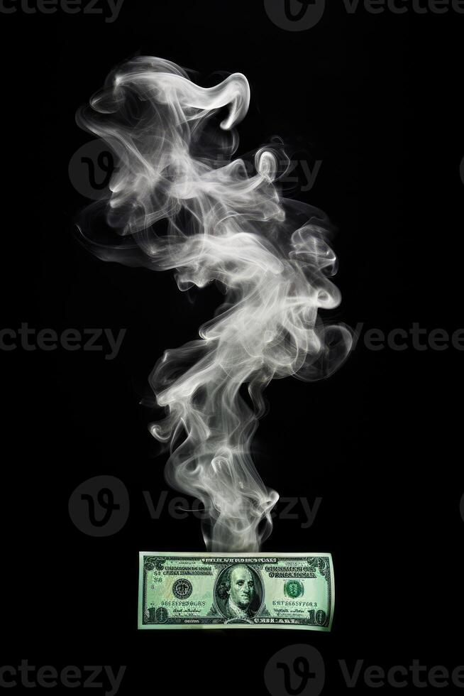 ai genererad bevittna de kortlivad skönhet av en dollar symbol bildas förbi böljande rök, ai genererad foto
