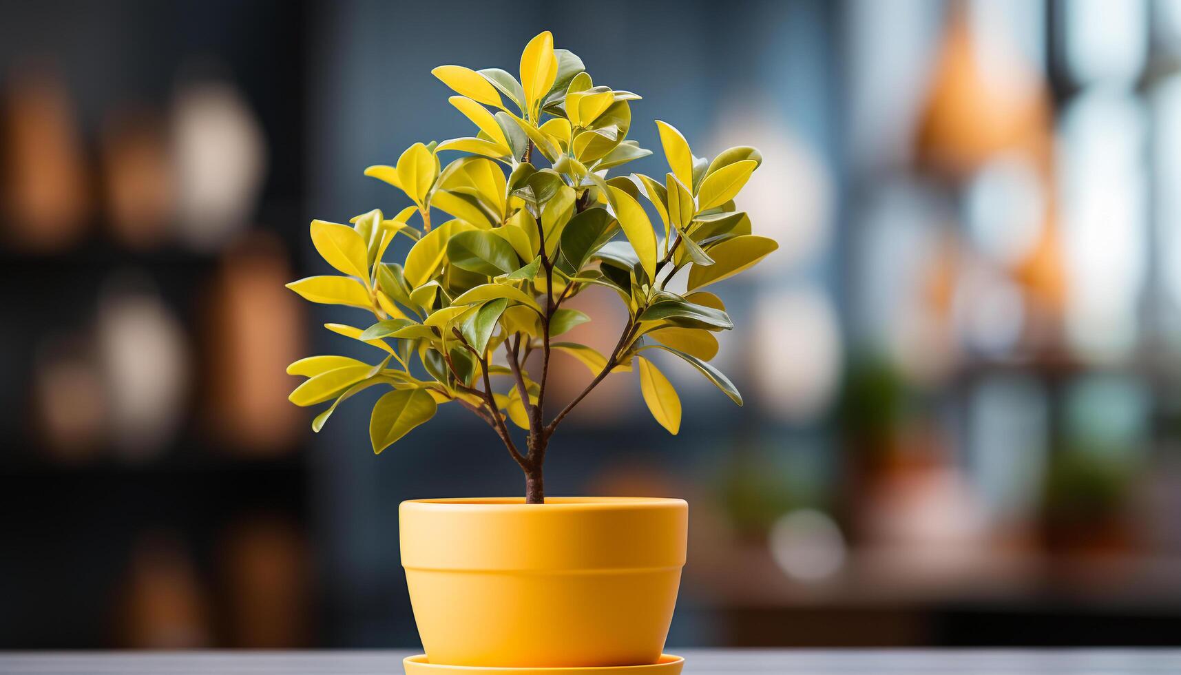 ai genererad friskhet av natur gul blomma pott, grön inlagd växt genererad förbi ai foto