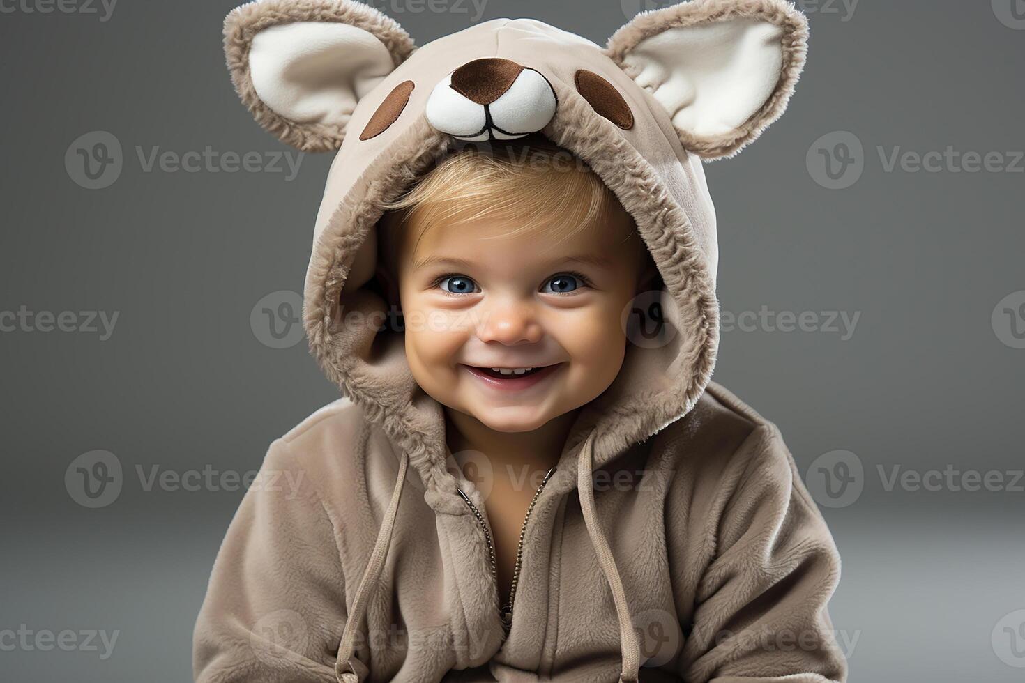 ai genererad porträtt av en bebis barn bär en rådjur kostym på isolerat bakgrund foto