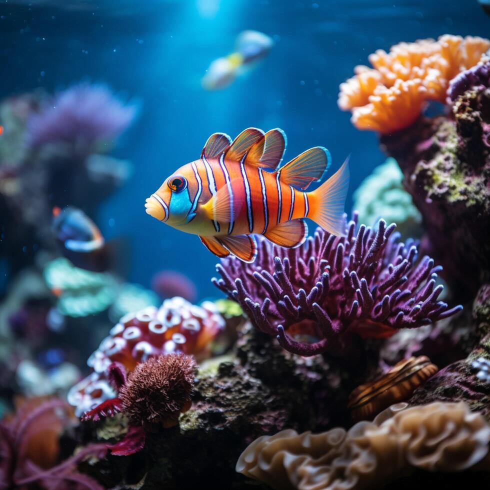 ai genererad tropisk locka under vattnet skönhet terar fisk, rev, och vibrerande natur för social media posta storlek foto