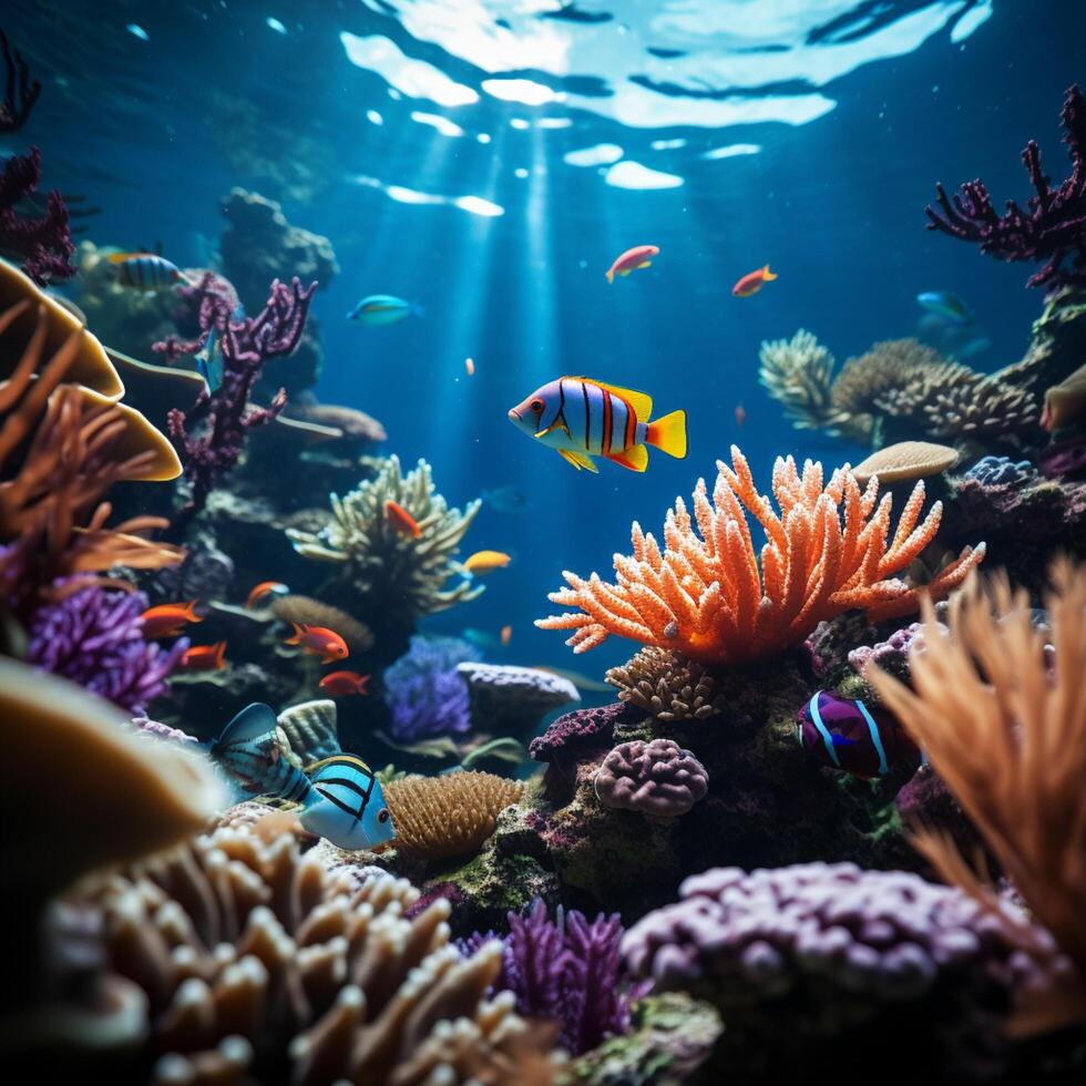 ai genererad vatten- undra under vattnet scen visa upp fisk, rev, och tropisk miljö för social media posta storlek foto