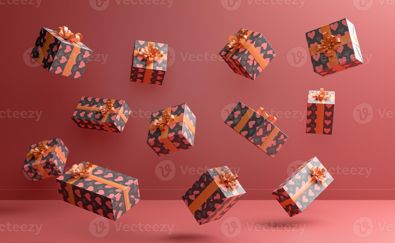 presentförpackningar med mönster av hjärtan som svävar i luften foto