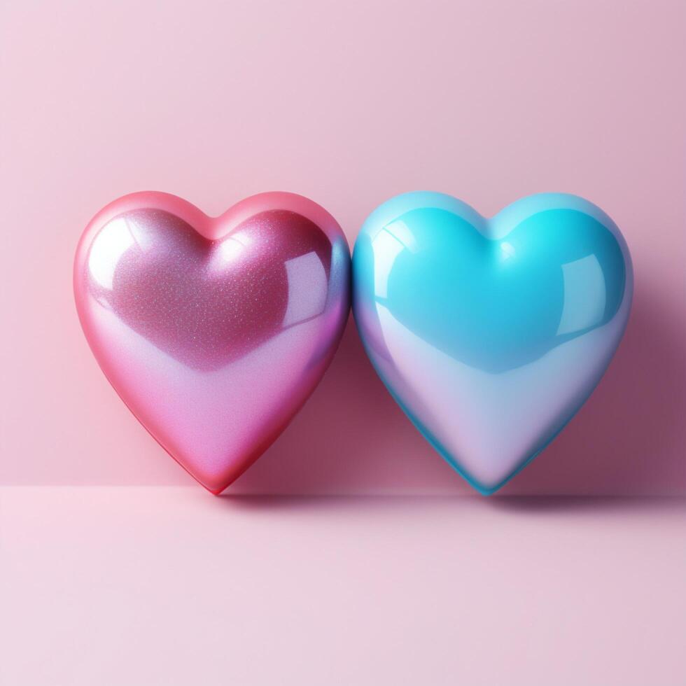 ai genererad nyckfull roman hjärtan i vibrerande färger på rosa och blå för social media posta storlek foto