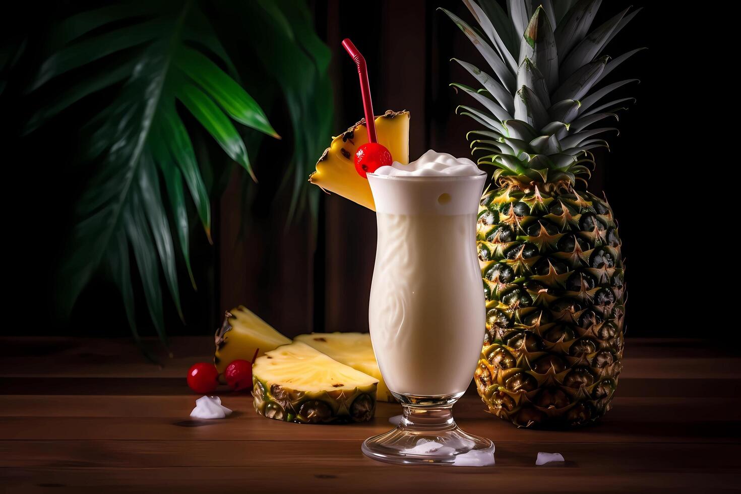 ai genererad pina colada - har sitt ursprung i puerto rico, tillverkad med rom, kokos grädde, och ananas juice foto