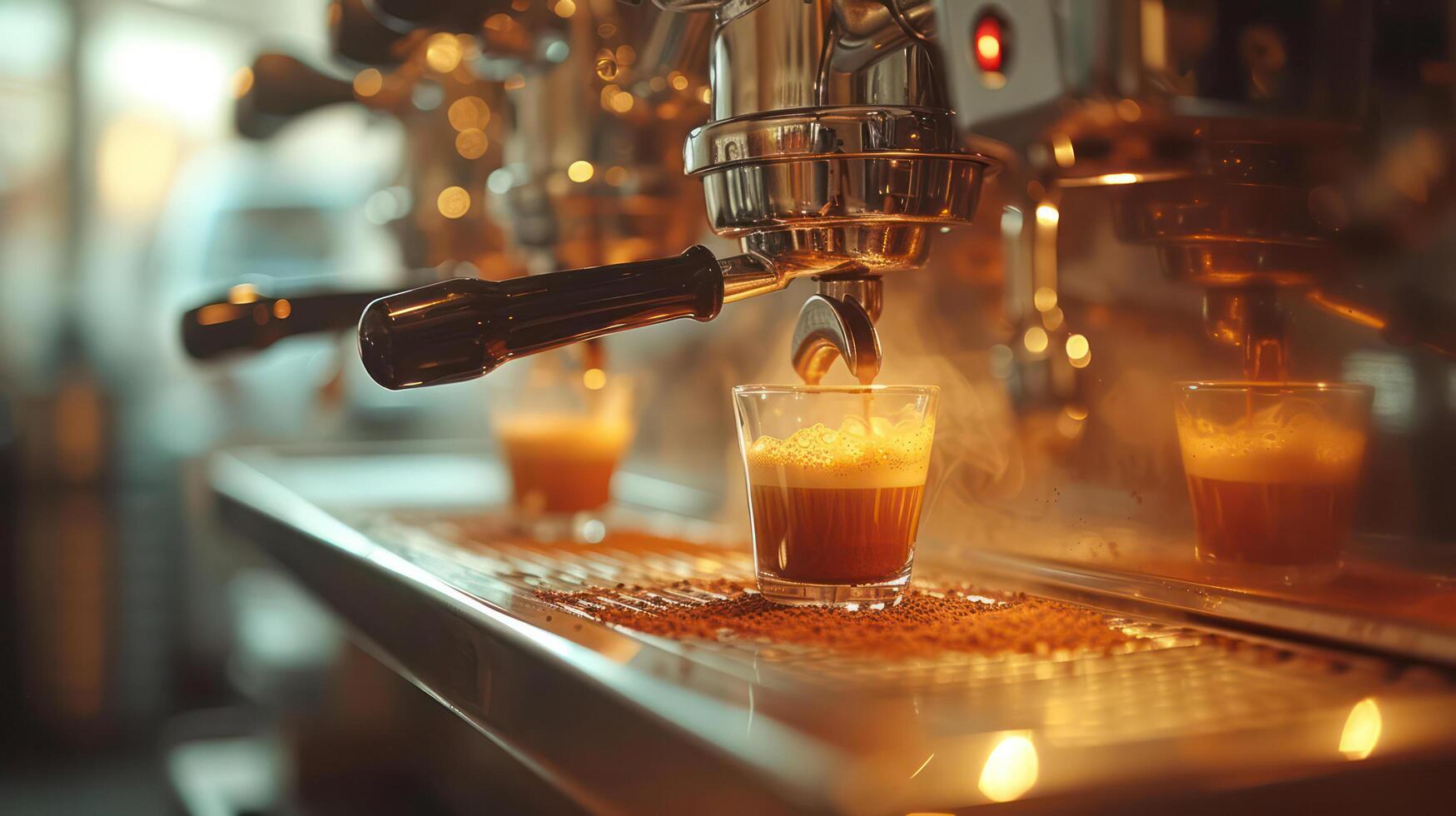 ai genererad kaffe skott från en kaffe maskin foto