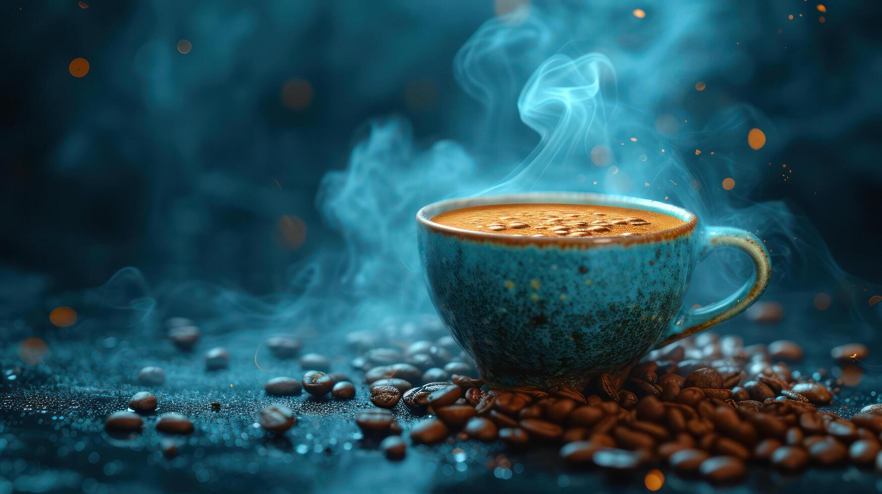 ai genererad espresso kaffe kopp med kaffe bönor på en årgång tabell ,kopiera Plats. foto