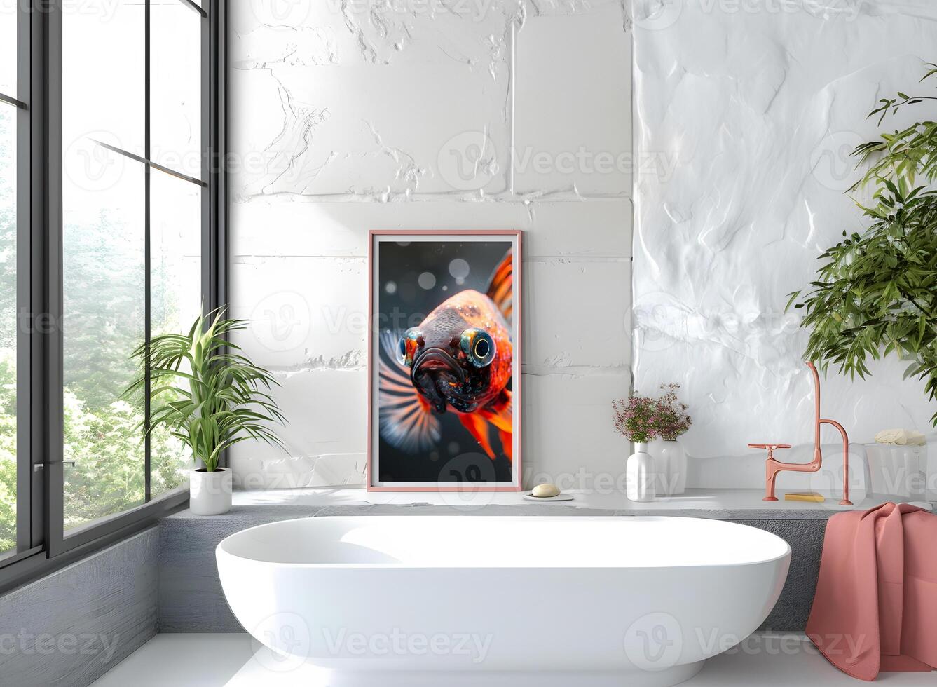 ai genererad lyxig badrum dekoration modern design med elegant ramar och fantastisk målningar. foto