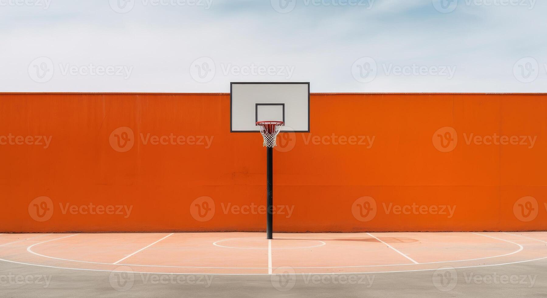 ai genererad minimalistisk utomhus- urban basketboll domstol med orange vägg. sport spel lekplats. generativ ai foto