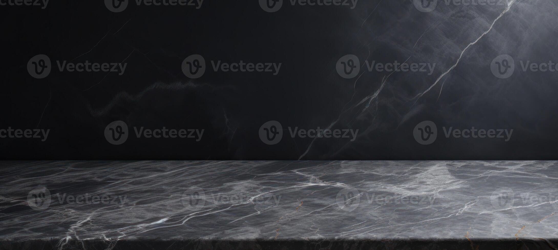 ai genererad tömma marmor mörk tabell och svart sten vägg. lyx abstrakt interiör. yta för produkt presentation. bricka bakgrund foto