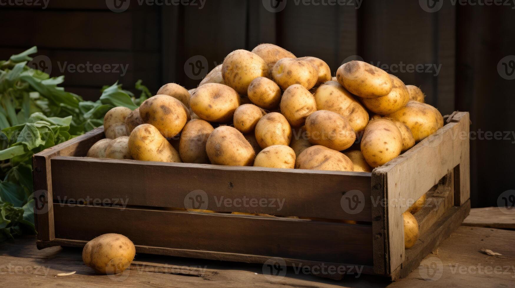 ai genererad potatisar i en trä- låda. neuralt nätverk ai genererad foto