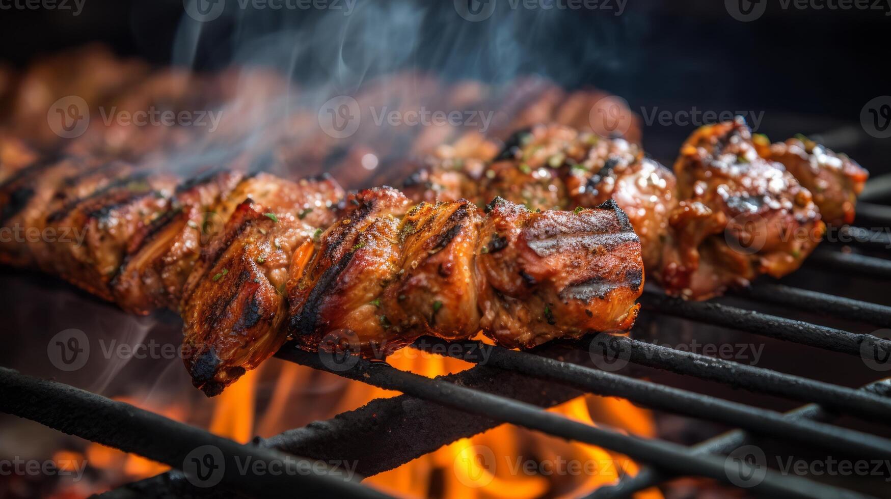 ai genererad nötkött shish kabobs på de grill. neuralt nätverk ai genererad foto