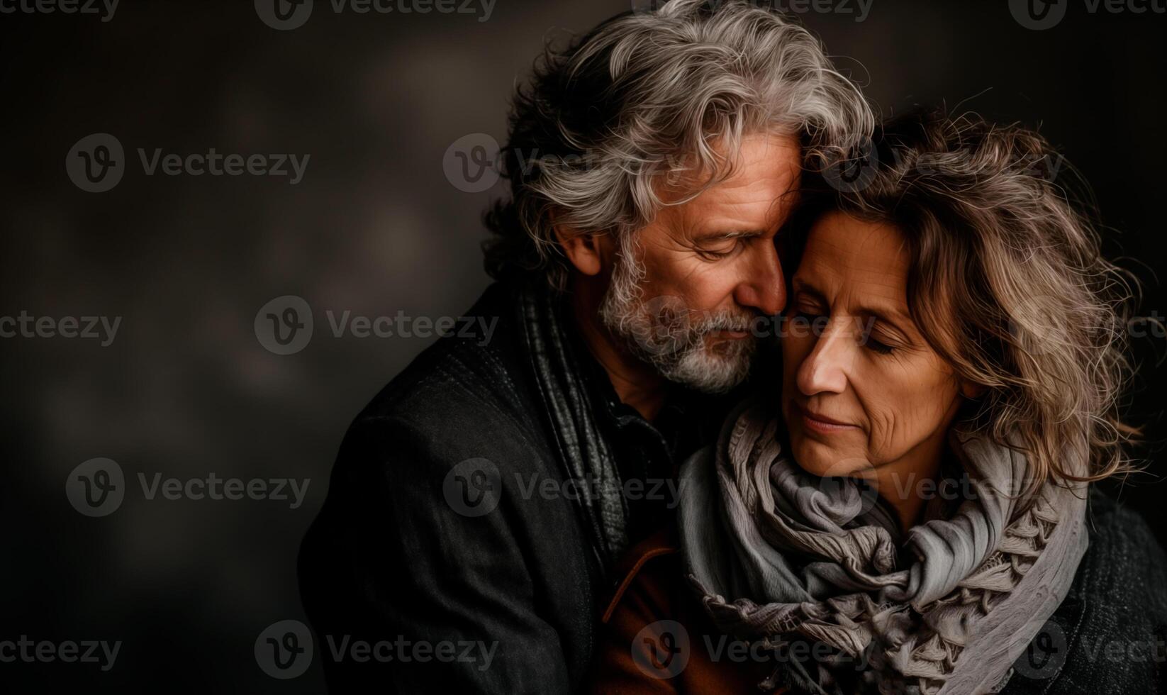 ai genererad skön gråhårig par på en svart bakgrund foto