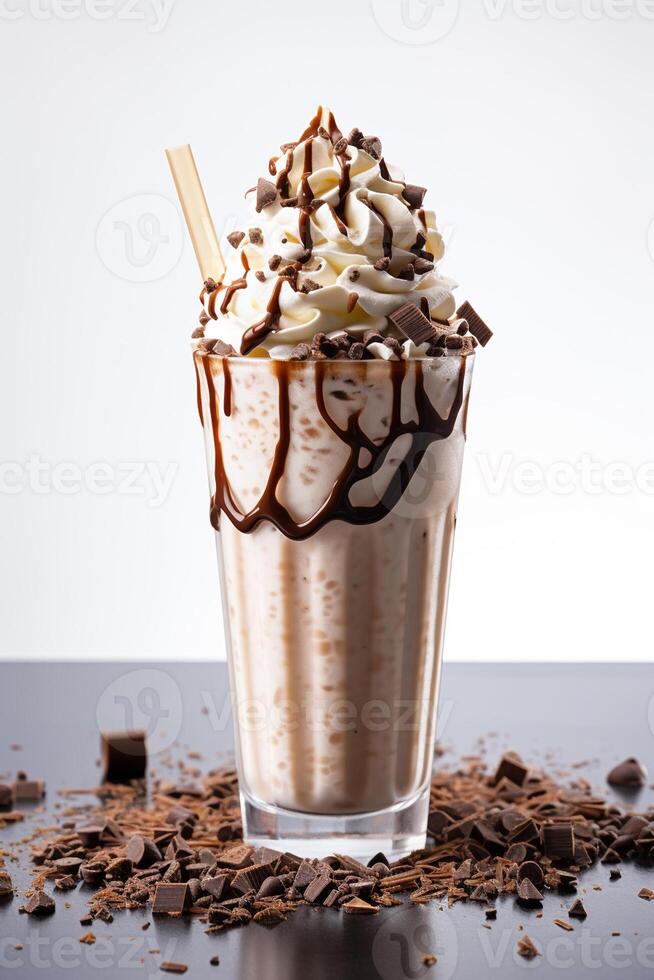 ai genererad gourmet mörk choklad milkshake med marshmallow foto