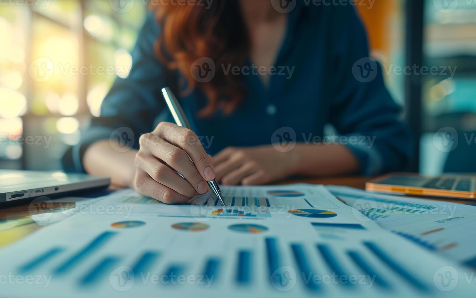 ai genererad en företag analytiker utför marknadsföra forskning och konkurrenskraftig analys industri mönster foto