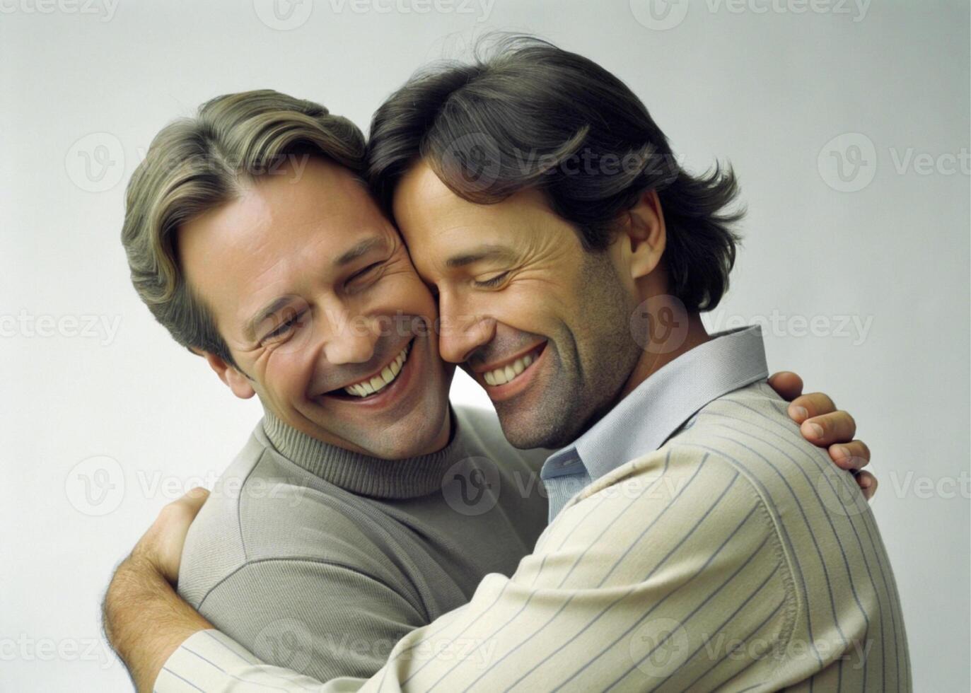 ai genererad Lycklig Gay par kramar, kärlek foto