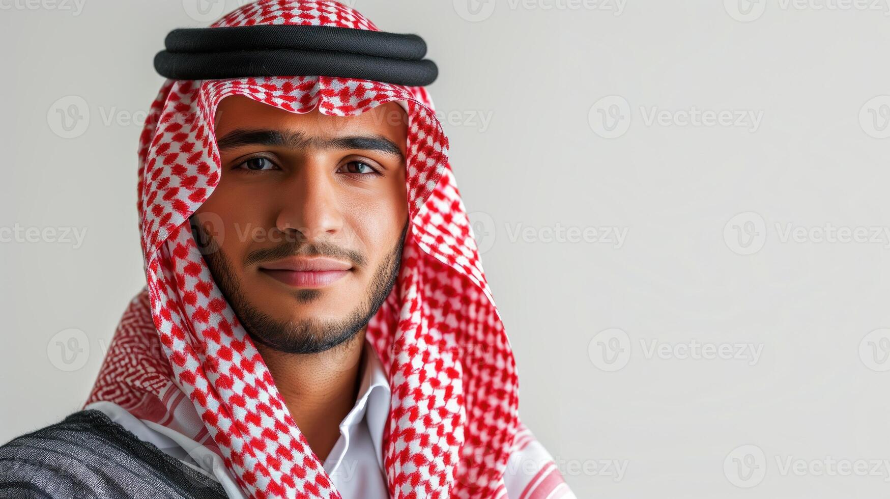 ai genererad porträtt av stilig arab man ha på sig tradtional kläder isolerat på vit bakgrund foto