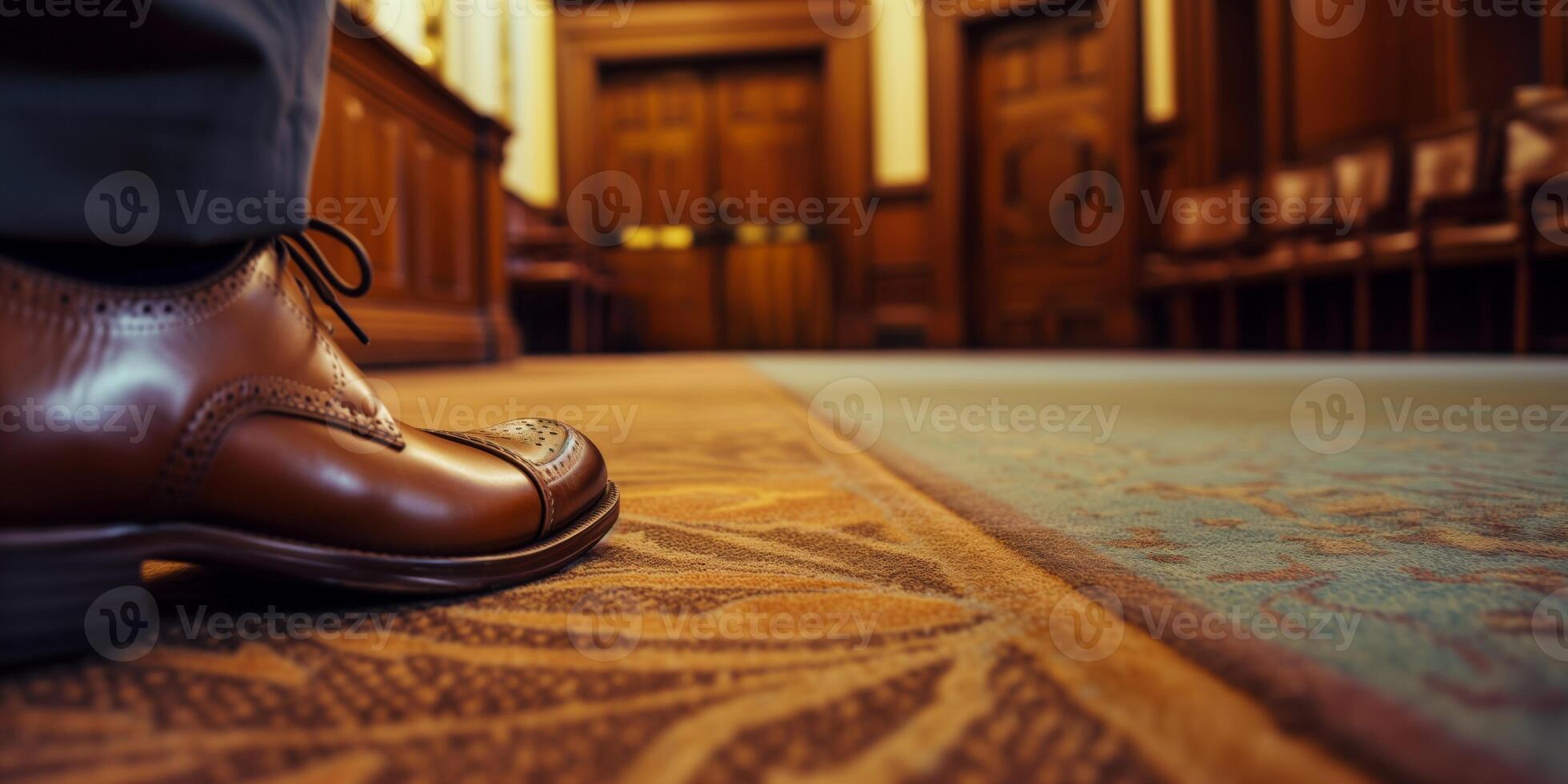 ai genererad polerad brun läder sko i rättssal foto