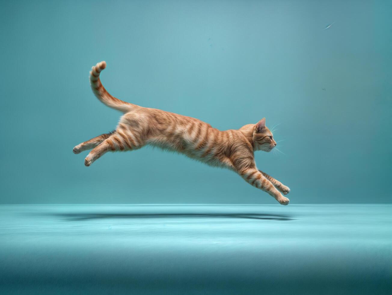 ai genererad ingefära katt på en kricka bakgrund Hoppar i en dynamisk utgör foto