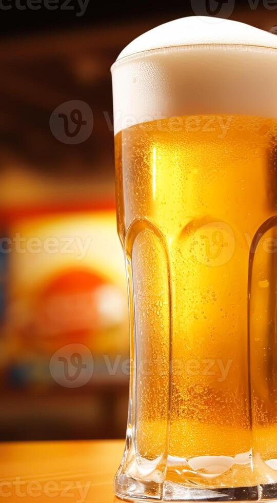 ai genererad glas av kall öl med skum, halvliter av original- premie öl dryck, alkohol smak och Semester firande foto
