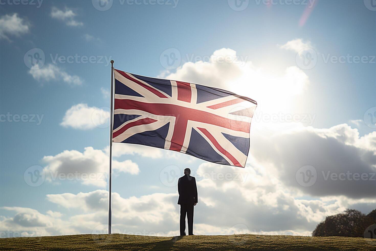 ai genererad patriotisk bild förenad rike flagga vinka i de vind foto