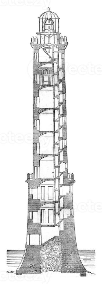 vertikal sektion av de torn, årgång gravyr. foto