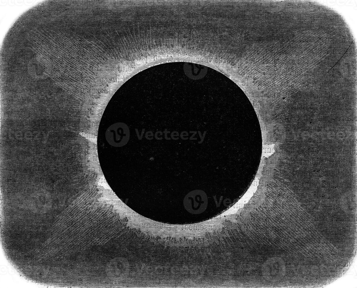 utseende av de framskrivningar av de Sol under de total förmörkelse av augusti 18, 1868, i de halvö av malacka, årgång gravyr. foto