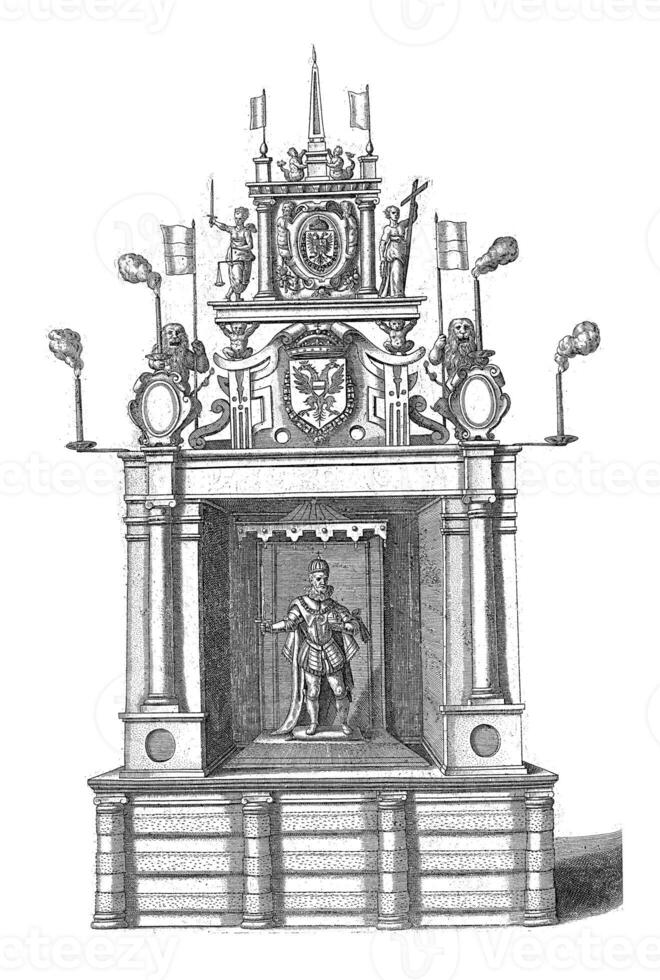 teater med kejsare ferdinand jag, 1594, årgång illustration. foto