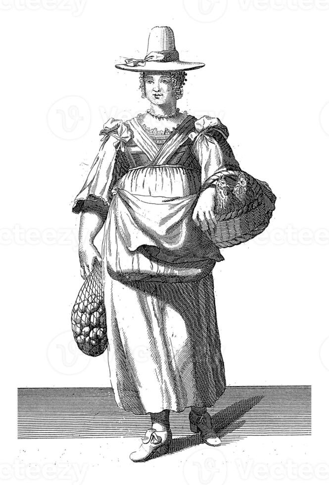 venetian kvinna på de sätt till de marknadsföra, domenico bonavera, årgång illustration. foto